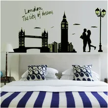 Стиль DIY светящиеся флуоресцентные наклейки ABQ9603 спальня задний план настенные наклейки Лондон часы башня романтическая пара