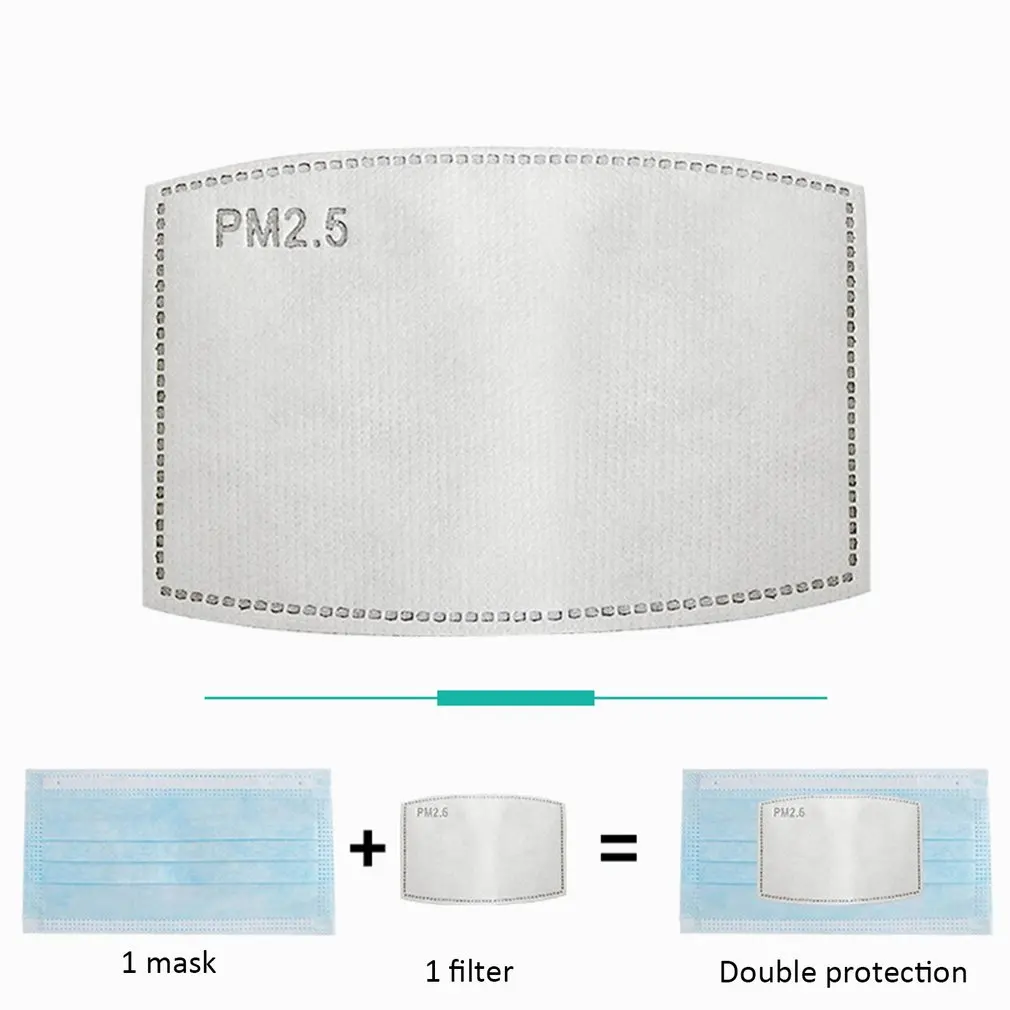 100pcs PM2.5 Filter 5 Layers Protective Filter Activated Carbon Mask Filter 3D Fitting Breathable Filtration Epidemic mask