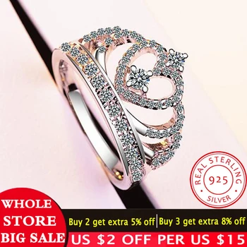 

LMNZB 100% Solid 925 Silver Ring Ladies Personality Design Crystal Crown Ring Fashion Party Gifts Jewelry Wholesale RA017
