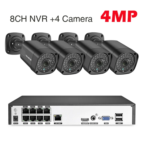 4cameras 4MP Techege 5MP аудио POE Комплект H.265 система 8CH CCTV безопасности NVR Крытый Открытый водонепроницаемый IP камера видеонаблюдения Сигнализация видео система - Цвет: 4cameras 4MP