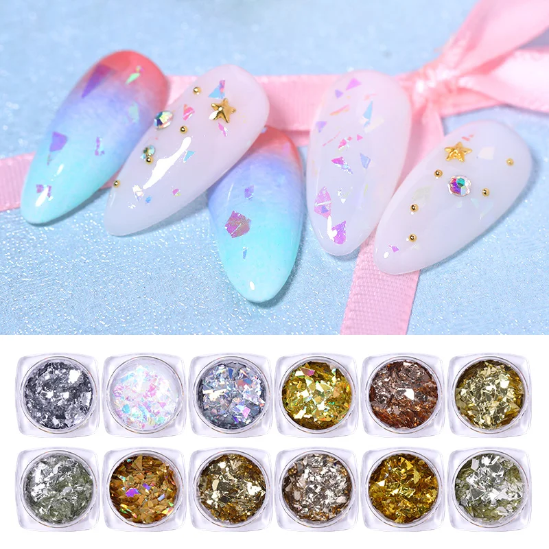 

1 Box Mixed-size Irregular Nail Flakies Candy Glass Paper Colorful Nail Paillette 3D Nail Decorations for UV Gel Nails