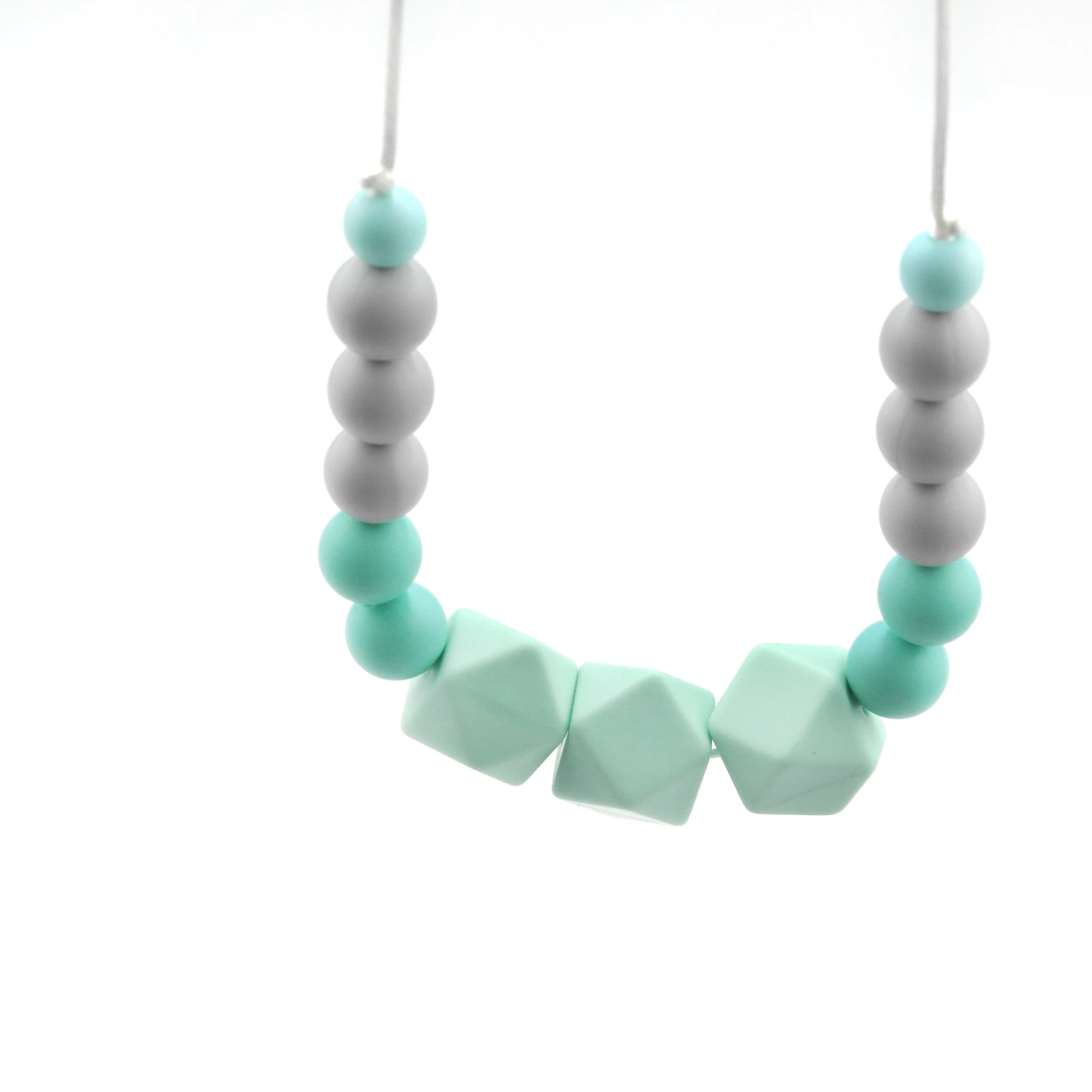 Beautiful Grey Mint Green Silicone Hexagon Shape Beads Baby Teething Necklace 