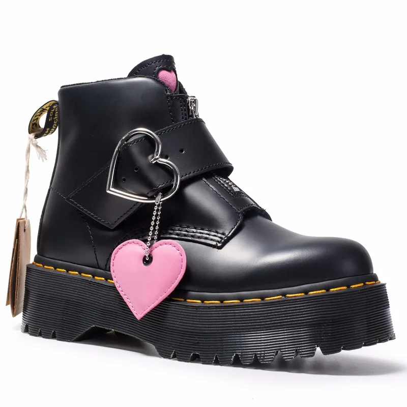 Botas/женские ботильоны в байкерском стиле; женские кожаные оксфорды на платформе со шнуровкой; сезон осень-зима; женские розовые N8-11 с сердечками