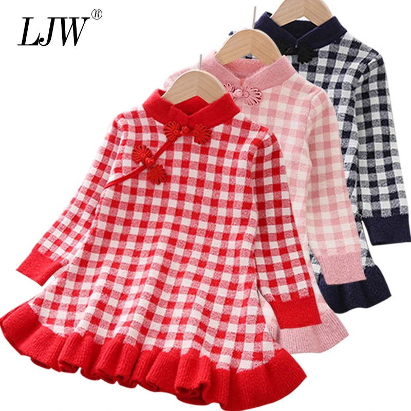 

Baby Girls Dress for Warm Autumn winter lattice Long-Sleeve Knit Dress Girls Clothes Kids Dresses For Toddler costume