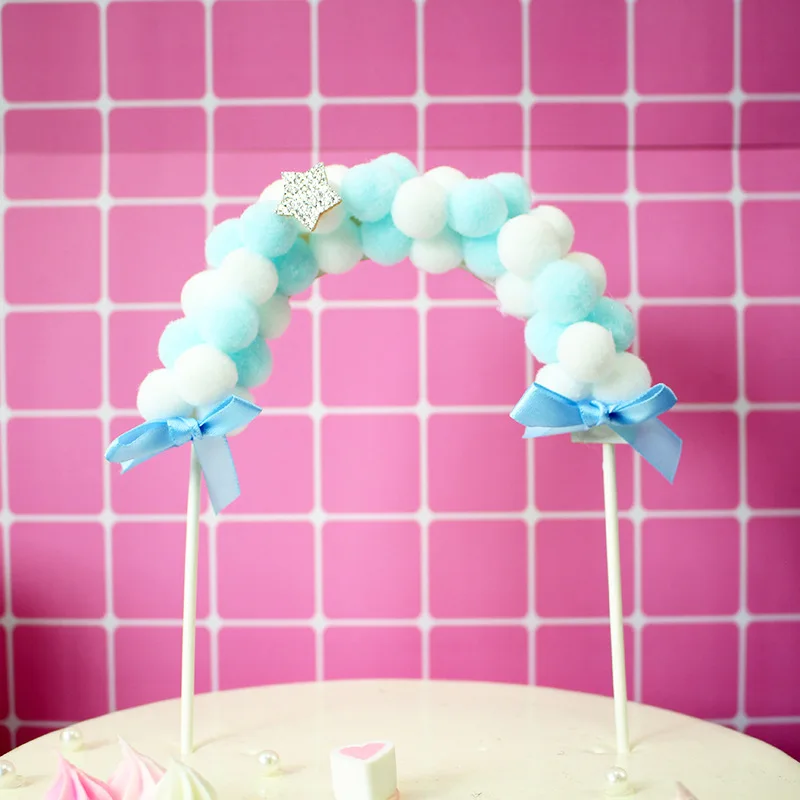 Милый мультфильм мягкий помпон облако торт Топпер ребенок душ кекс «сделай сам» топ флаги для украшения детей день рождения, вечеринки - Цвет: Style 1 Blue