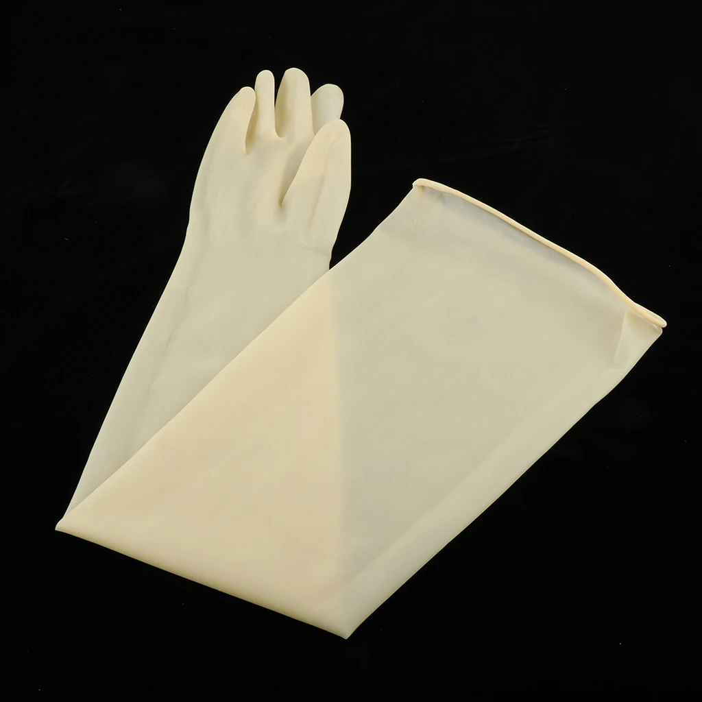 1pair 70cm Industrial Lab Solvent Chemical Resistant Latex Work Glove Yellow