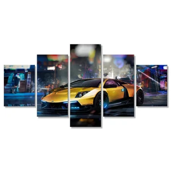 

Lamborghinii Yellow Car Canvas Printed Poster Home Decor 5 Pieces Painting Wall Artwork Pictures Living Room Modular