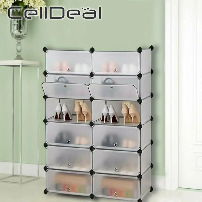 

DIY Stackable Thick Transparent Shoe Box Folding Sneakers Storage Box Dust Waterproof Plastic Shoe Cabinet Shoe Organizer