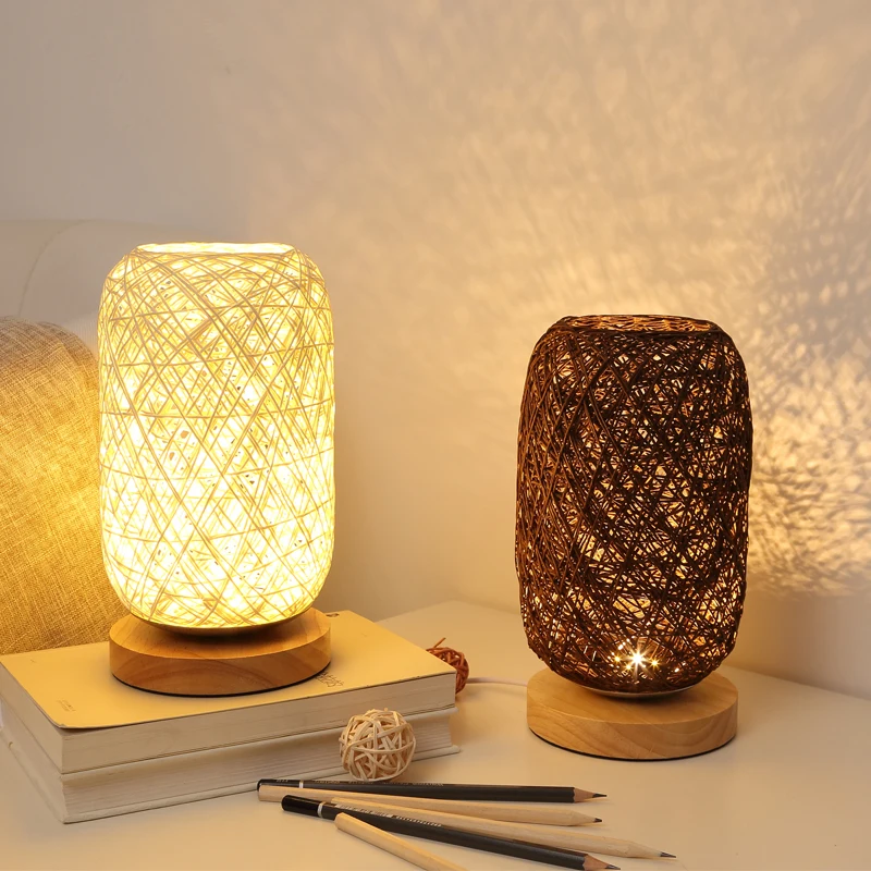 Kaufen Holz Rattan Schnur Ball Lichter Tisch Lampe Zimmer Home Art Decor Schreibtisch Licht