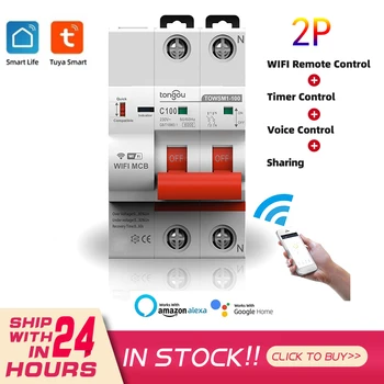 Interruptor de circuito inteligente Tuya 2P 16A-100A, WiFi, temporizador, Control remoto por voz, funciona con Alexa y Google Home 1
