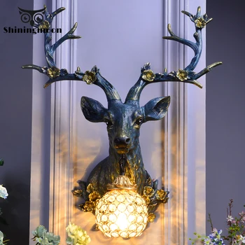 

Ancient Loft Resin Sika Deer Wall Lamp Nordic Attic Aisle Living Room Wall Sconce Light Fixture Home Decor Vanity Mirror Lights