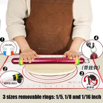 

Non-Stick Rolling Pin with Silicone Baking Mat Aluminum Rolling Pins Dough Roller with Adjustable Thickness Rings and Pastry Mat