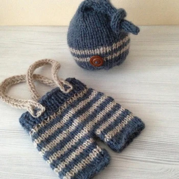 

2020 Newborn Photography Props Photo Shoot For Baby Boy Infant Stripe Hat Pant Clothing Crochet Knitted Shooting Costume Outfits