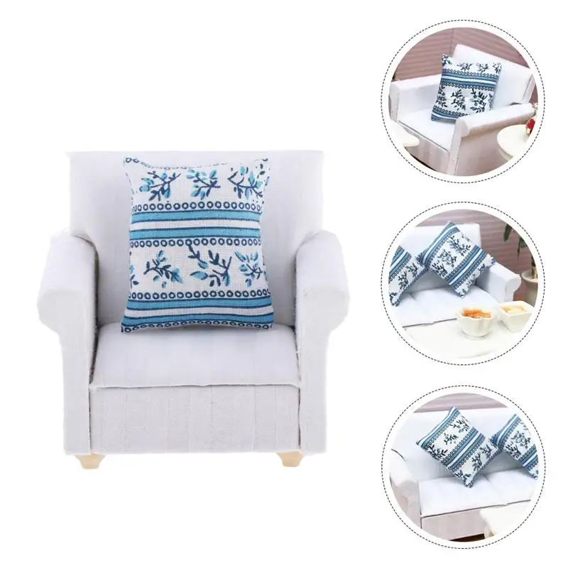 1Pc Mini House Mini Model Living Room Scene White European Sofa with Cushion Dollhouse Sofa Supplies Dollhouse Furniture