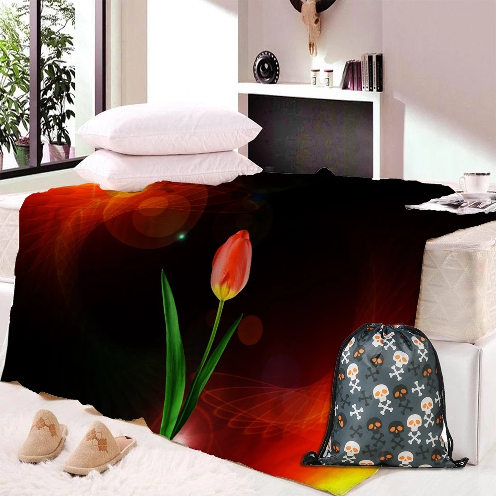 

3D Tulips Flower Bed Cover Fleece Blanket Travel Throws Throw Cover Improve Sleep fleece Blanket
