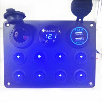

12V-24V LED Rocker Switch Panel 8-Gang Power Socket Waterproof Digital Voltage Display For RV Boat Truck ATV UTV Camper Caravan