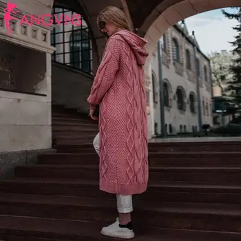 

Women Hooded Knit Sweater Coat Casual Long Sleeve None Solid Loose Outwear Autumn, Winter