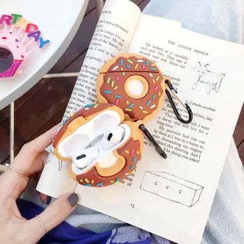 

For AirPods 1 2 3D Interesting food Doughnut Earphone Case with hook For AirPods Pro Bluetooth Wireless Headphone Silicone Cover