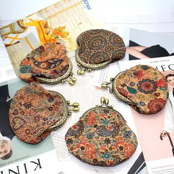 

KANDRA Vintage Round Natural Cork Coin Purse Luxury 2020 New Ethnic Mini Coin Purse Mandala Paisley Hasp Wallet Card Holder