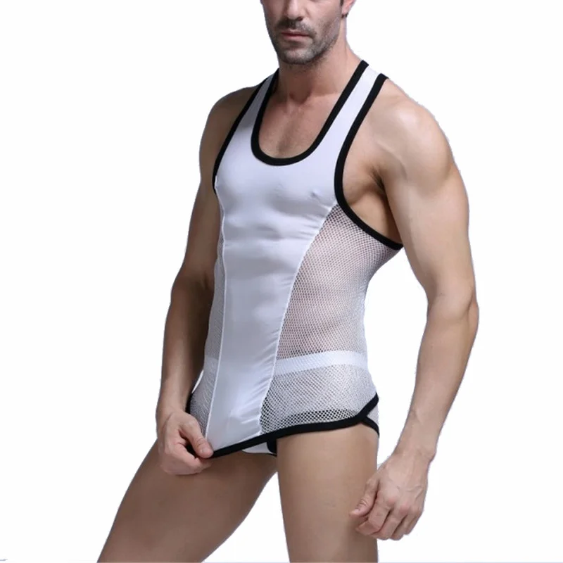 Mens Underwear Sexy See Through Tank Tops Fitness Sleeveless Mesh Shirts Homme Vests Boxer Shorts Underwear Or Men Clothes Set men underwear