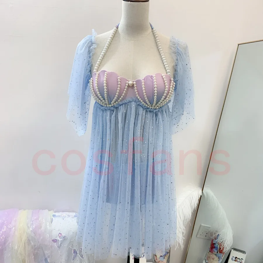 

hot! Beach Fairy Swimsuit Mermaid Bikini swimwear gradient shell Bra Pearl Chains Summer Lolita Sweet swiming suits in stcok