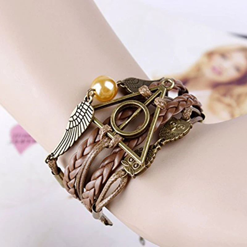 

Vintage Harry Potter Death Sacred Owl Multilayer Wings Woven Imitation Pearls Bangle