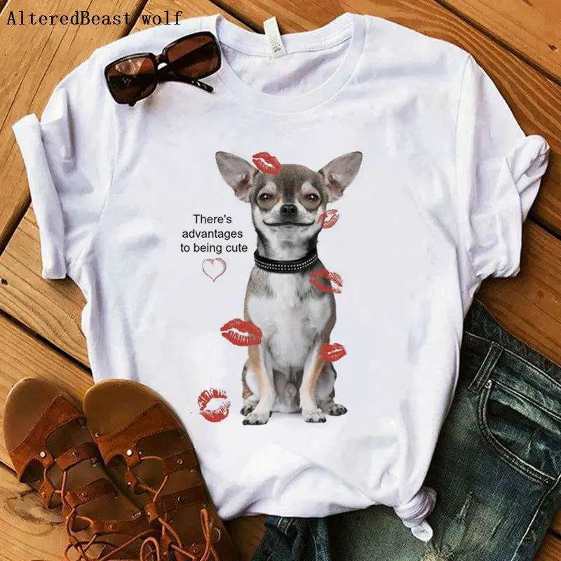 

There's Advantages to Being Cute T Shirt Women Chihuahua lovers print TShirt funny dog design lovely girl t-shirt Tees