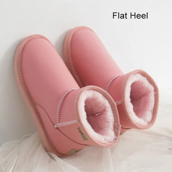 Женские ботинки из натуральной кожи; водонепроницаемая обувь на платформе; женские зимние ботильоны; женская зимняя обувь; Теплая Повседневная обувь; Новинка года - Цвет: Pink Boots Flat