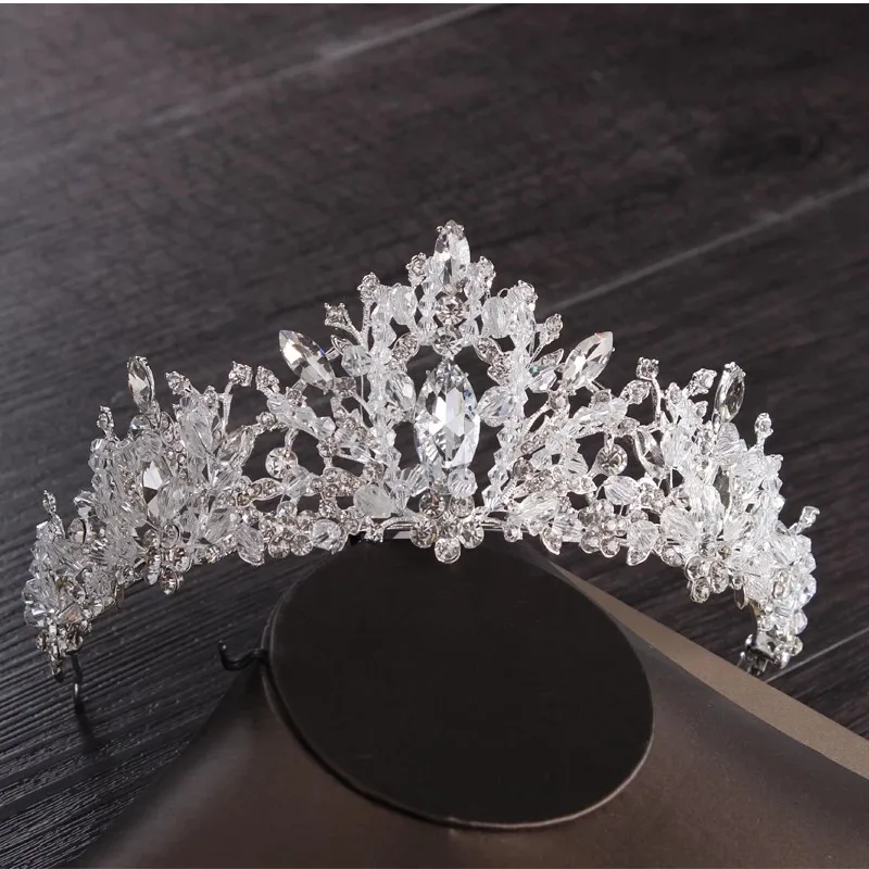 1Pcs Crown Роскошное сердце Кристалл Свадебные Ювелирные наборы Свадебные с кубическим Цирконом корона диадемы чокер и серьги ожерелье набор африканские бусы комплект ювелирных изделий - Окраска металла: 1Pcs Crown