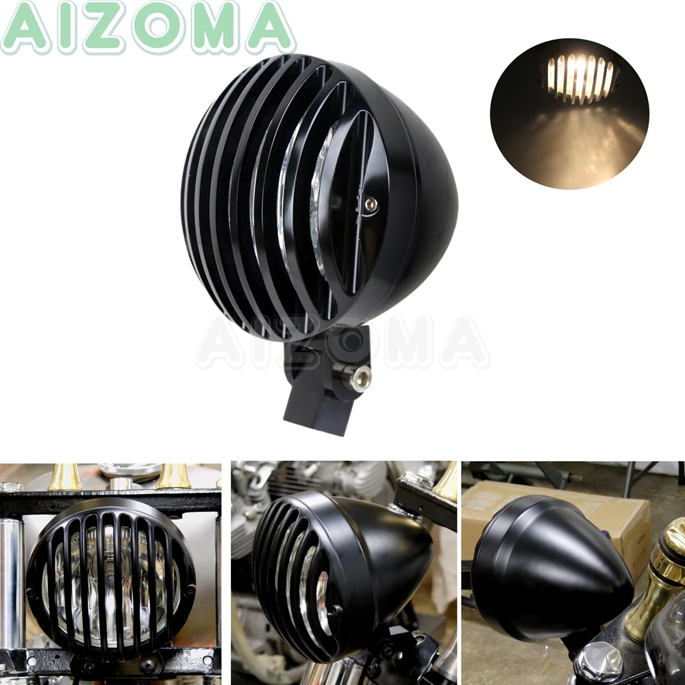 

Retro Motorcycles Custom Bullet Aluminum 4.5'' Grille Guards Headlights Headlamp High & Low Beam For Cafe Racer Chopper Bobber