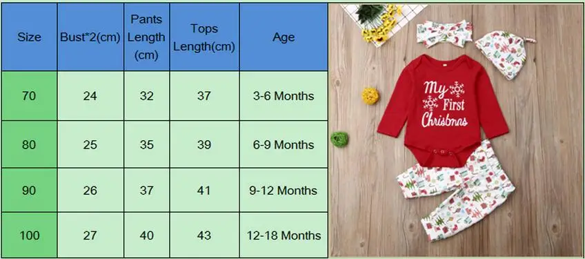 PUDCOCO 4Pcs Newborn Baby Girl Boy My First Christmas Costume Romper+Hat Clothes Outfits - Support the Festive Season image 5