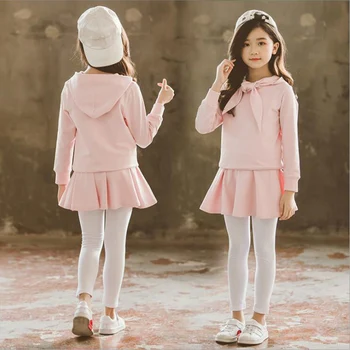 

Teen girls clothing sets Tracksuit girls hoodies Sweatshirt + Skirt+ Leggings 3 pcs Children girls Sportswear sets kids casual