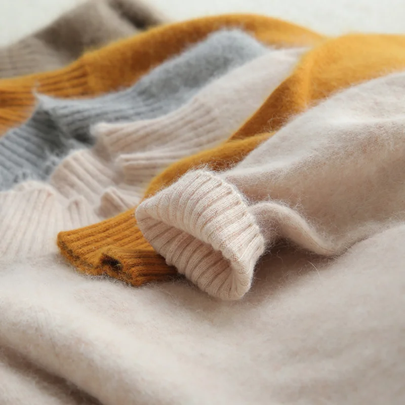 Норковая кашемировая Женская водолазка вязаные длинные пуловеры осень зима повседневные свободные однотонные свитера плотный вязаный джемпер