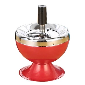 

Stainless Steel Wine Style Ash Tray with Cover Round Push Down Portable Cigarette Ashtray with Spinning Tray Holder Black+Silver