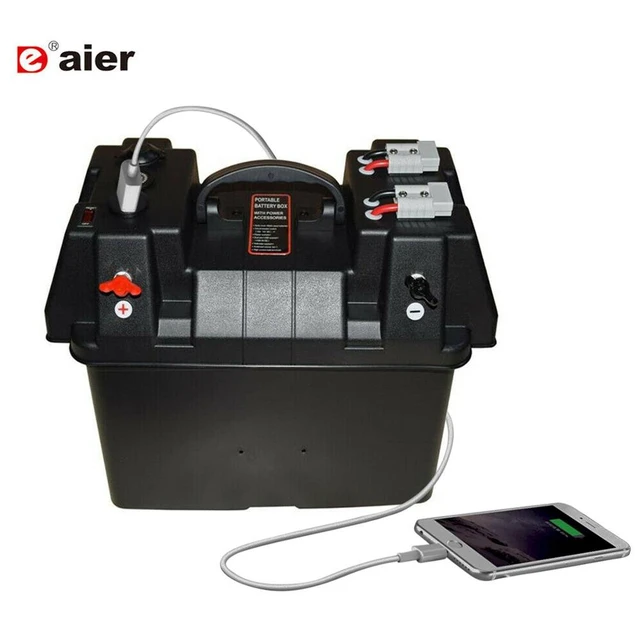 ALL-TOP Smart Battery Box, 12V Marine Case w/ 50AMP Connectors, Multi Ports  & Circuit Breaker for RV & Solar Panel, Battery Not Included