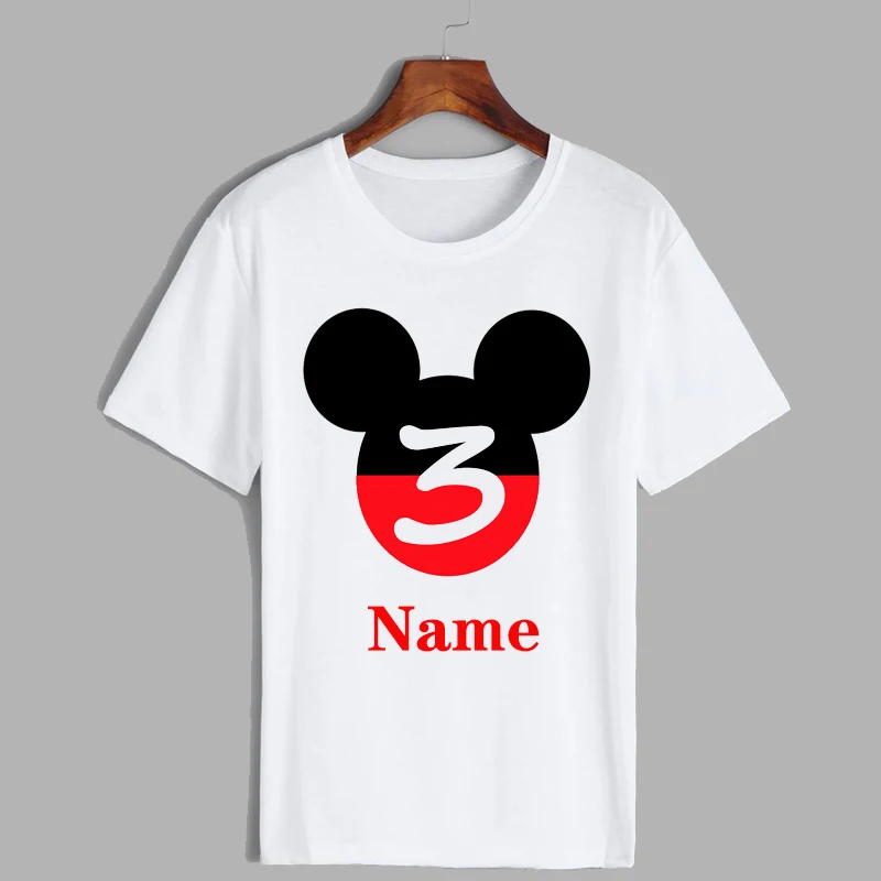 Новая футболка для мальчиков и девочек с принтом Микки Мауса на день рождения, с цифрами и бантиками, с героями мультфильмов Милая хлопковая одежда с принтом «Ваше имя и номер» для малышей - Color: 3