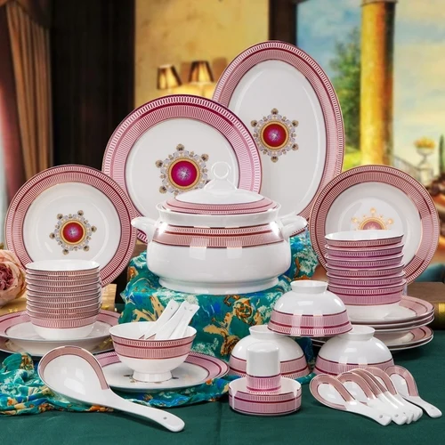 Набор тарелок Цзиндэчжэнь Римский стиль Керамическая Посуда Миски подглазурный цвет костяной фарфор посуда миска комбинация пластин набор - Цвет: 46PCS