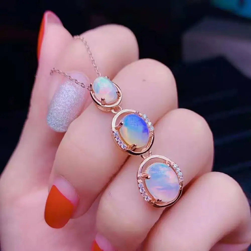 MeiBaPJ Natural Opal 3 Stones Pendant Necklace with Certificate 925 Pure Silver Stone Fine Wedding Jewelry for Women | Украшения и