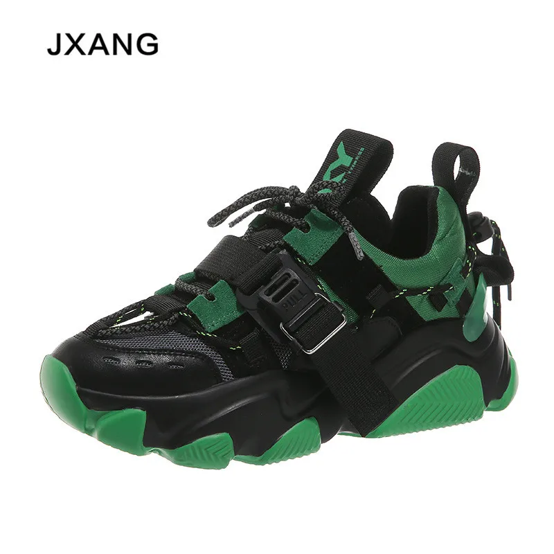 

JXANG Women Chunky Sneakers 5cm High Lace-up Casual Vulcanize Shoes Platform Luxury Designer Dad Shoes Female Fashion Sneakers