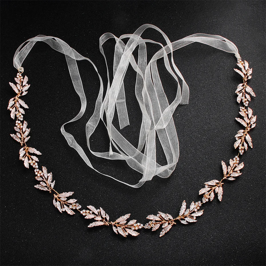 Efily Rhinestone Leaves Wedding Belts and Sashes Handmade Dress Accessories Crystal Bridal Belt for Women Bride Bridesmaid Gift