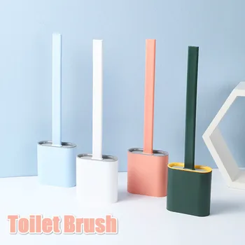 

2 Styles Silicone Toilet Brush Soft Bristle Wall-mounted Bathroom Toilet Brush Holder Clean Tool Durable Thermoplastic Rubber