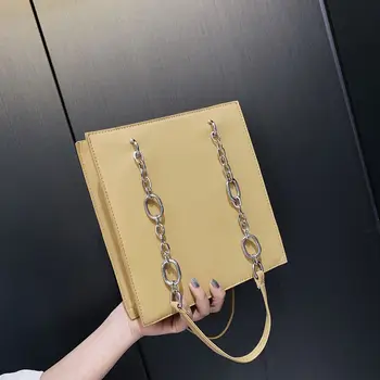 

2020 Spring And Summer New Style WOMEN'S Bag Large Bag Casual Simple Retro Oil Skin Handbag Shoulder Bucket Bag Chain