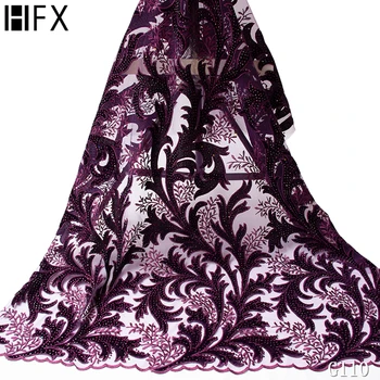 

HFX Latest African lace fabric 2020 High Quality Velvet Lace royal Blue Nigerian Lace Fabrics For Wedding dress 5yards G110