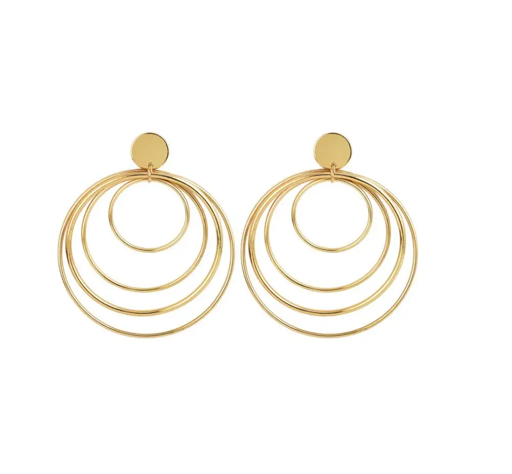 Fashion Dangle& Chandelier Earring ring 4 pcs size with disc stud copper steel alloy material gold color plated for women girls