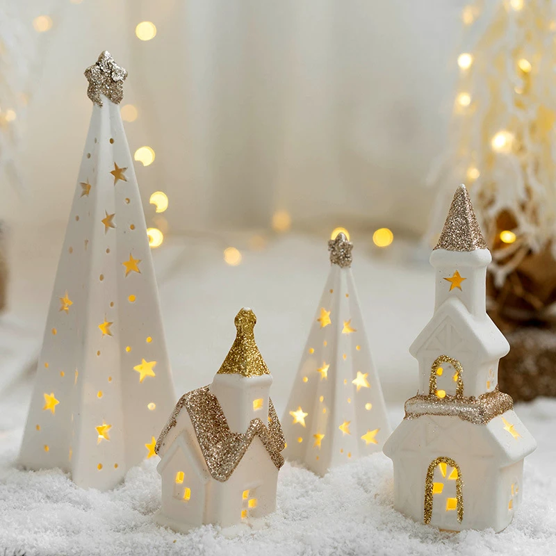 White Ceramic Houses Christmas Decor  Ceramic Christmas Houses Lights -  Christmas - Aliexpress