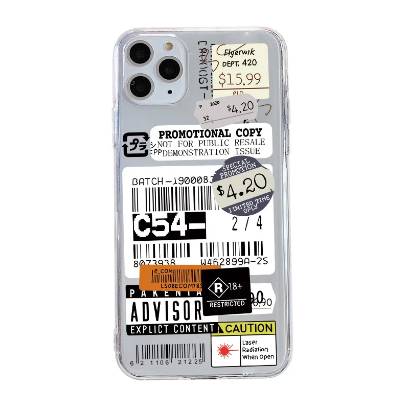 Luxury clear stamp label barcode Phone Case For Xiaomi Redmi Note 10 9 8 Pro Note7 8t 9s 9 lite 9T A3 poco X3 Cute Back Cover