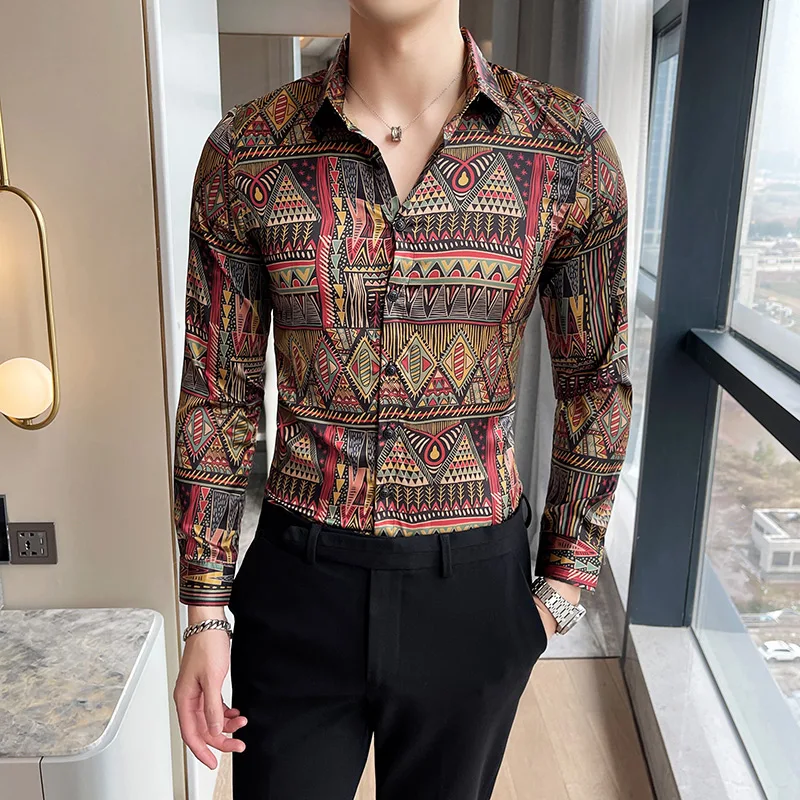 Luxury Vintage Print Shirts Men 2021 