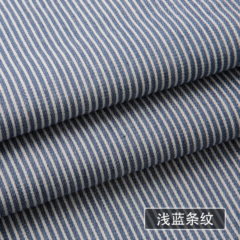 Stripe Soft Washed Denim Fabric Cotton 100% for Shirt Dress Pants Thin Brocade Blue Stars Geometric Printed Sewing Summer Diy 