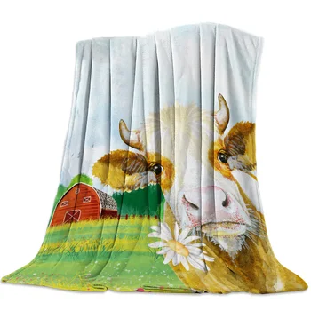 

Cattle Daisies Farms Barns Throw Blanket Sofa Bed Throw Blanket Kid Adult Warm Blanket for Beds Coral Fleece Fabric
