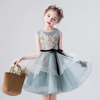 

Embroidery Lace Flower Girl Dresses for Wedding Girl Party Elegant Lace Sleeveless Kids Princess Gown First Communion Clothes